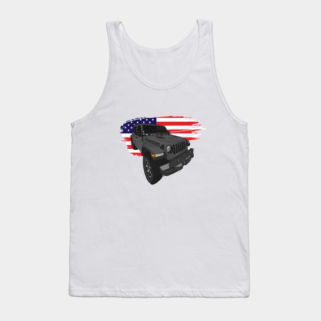 Jeep Wrangler with American Flag - Grey Tank Top by 4x4 Sketch